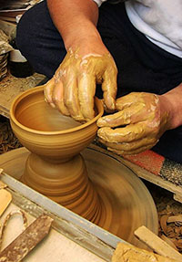 Japanese potter's hands at work